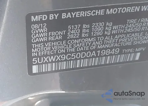 2013 BMW X3 xDrive28I from USA, damaged, VIN 5UXWX9C50D0A19849